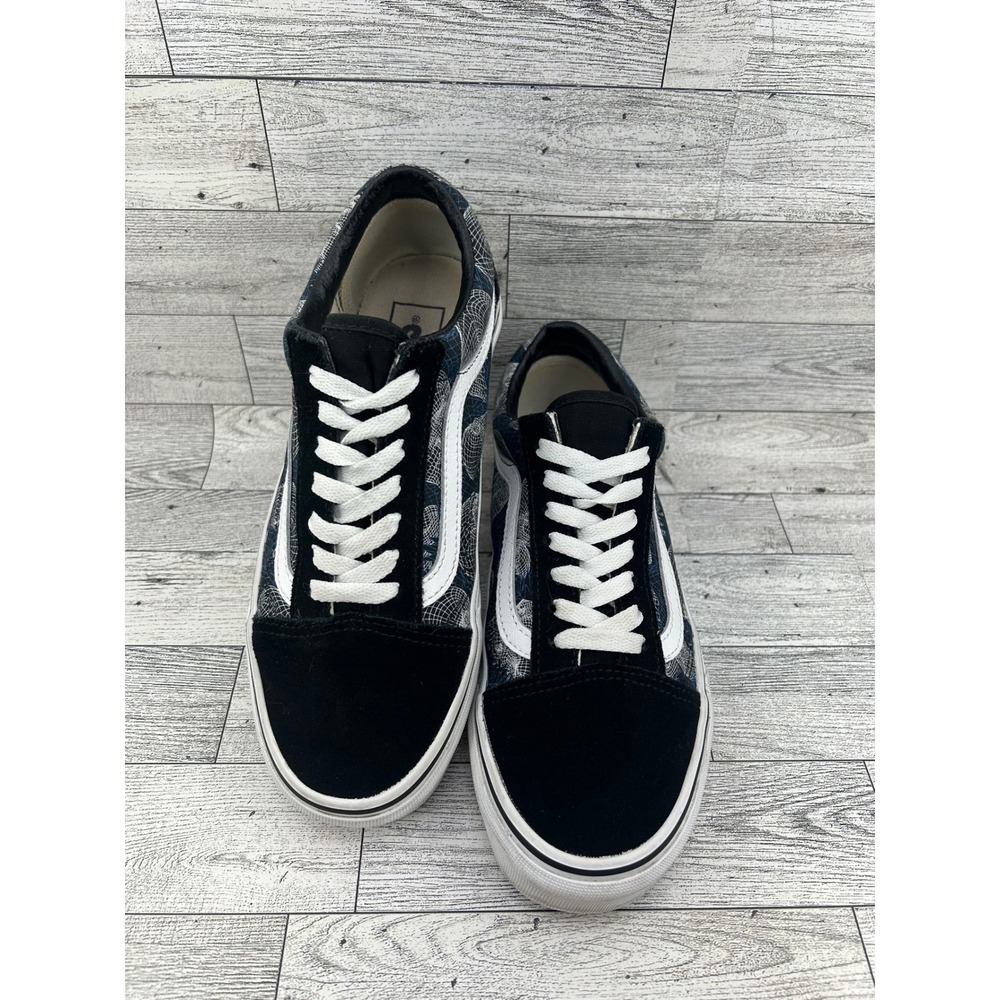 Vans Old Skool Wireframe Skull Skate Shoes Black Blue Mens 6 Womens 7.5 721356
